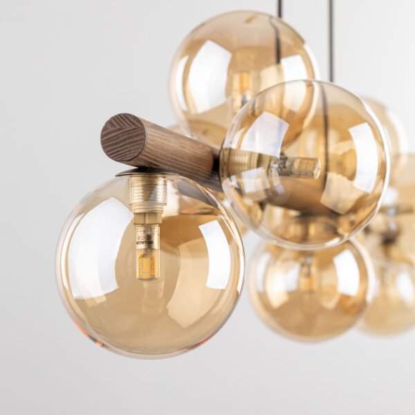 Pendelleuchte Holz zeitlos 117 cm Braun G9 Glas modern