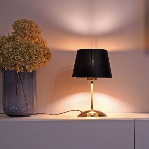 Tischleuchte stilvoll Stoff Schwarz 33 cm E27 Gold