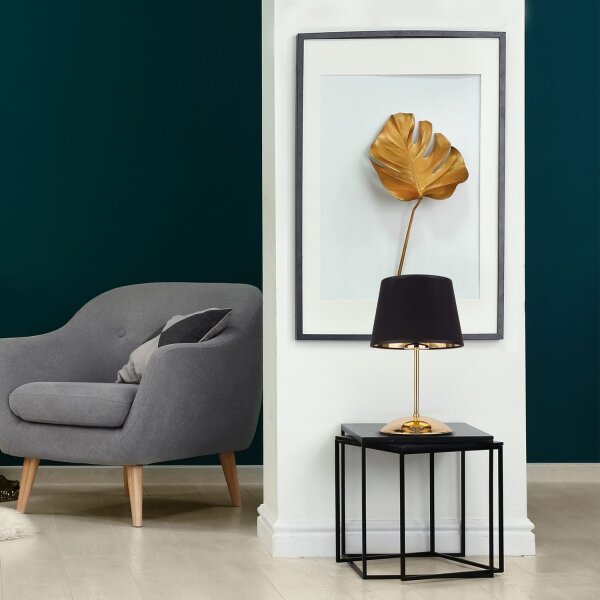 Tischleuchte stilvoll Stoff Schwarz 33 cm E27 Gold