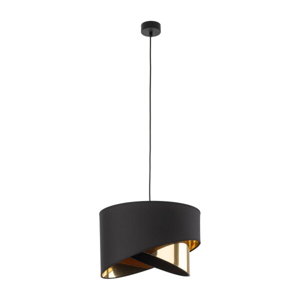 Hängelampe Schwarz Gold Ø 38 cm rund Stoff Metall E27 Modern