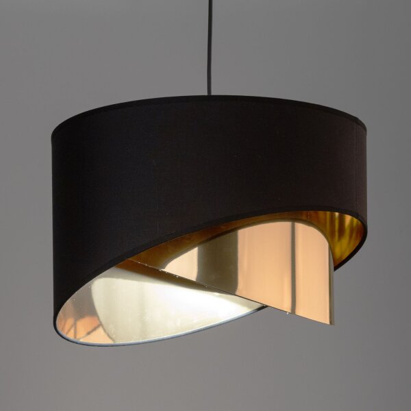 Hängelampe Schwarz Gold Ø 38 cm rund Stoff Metall E27 Modern