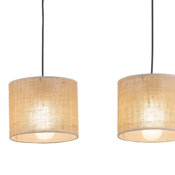 Hängelampe 3-flammig Schwarz Natur 84 cm E27 3-flammig