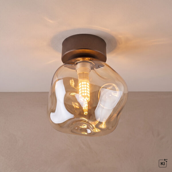 Deckenleuchte Braun modern 17 cm Metall G9 Cognac Glas