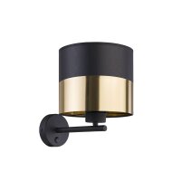 Wandleuchte Stoff Metall B:20 cm E27 Schwarz Gold