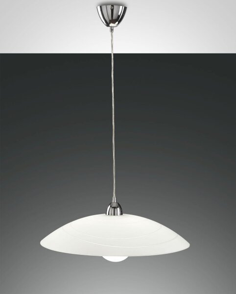 Pendelleuchte Chrom E27 Metall Glas Weiß Ø50 cm rund