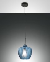 Pendelleuchte Azurblau E27 Glas rund Ø25 cm Schwarz