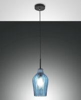 Hängelampe Azurblau E27 Glas rund Ø18 cm Schwarz