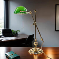 Lampe de banquier dorée 24 carats en laiton...
