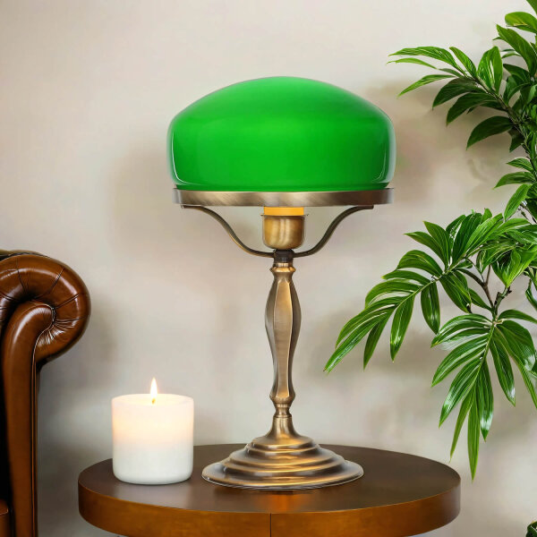 Lampe de table Abat-jour en verre Vert en laiton véritable