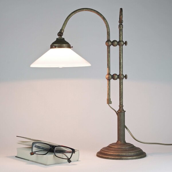 Lampe de bureau en laiton verre 49 cm E14 à lancienne