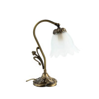 Lampe de table Abat-jour en verre blanc Laiton...