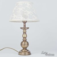 Tischlampe Wei&szlig; Stoffschirm Echt-Messing