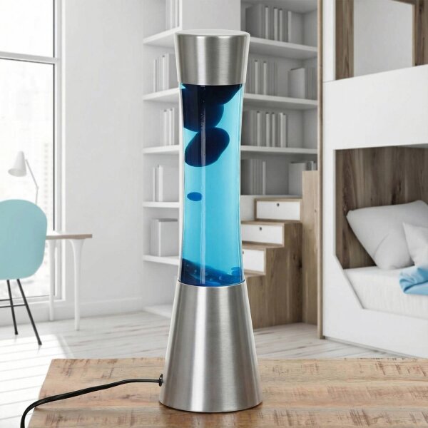 Stimmungsvolle Lavalampe Blau Silber 39,5 cm Retro