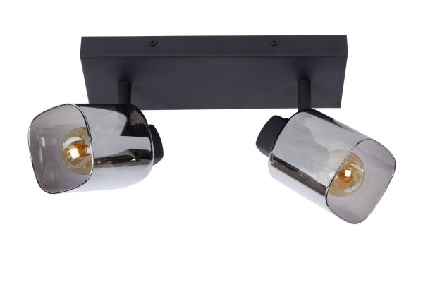 Deckenspot Metall Rauchglas 2-flammig E14 B:26 cm