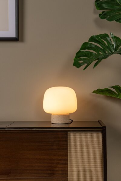 Tischlampe Glas Weiß E14 H:24 cm blendarm rund