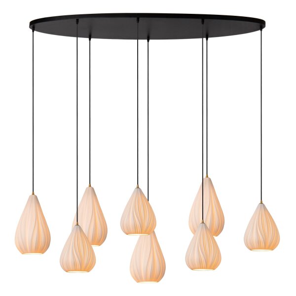 Pendelleuchte Porzellan Weiß 8-flammig E27 H:155,5 cm