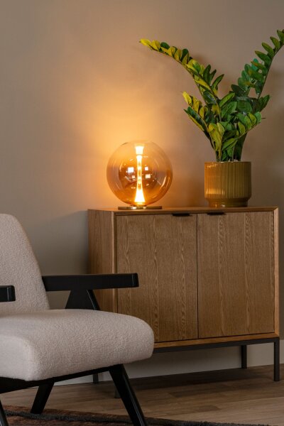 LED Tischleuchte Glas Bernstein Messing 2500 K H:31 cm