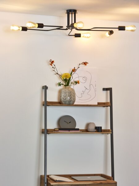Vintage Deckenleuchte Schwarz 6-flammig E27 B:100 cm
