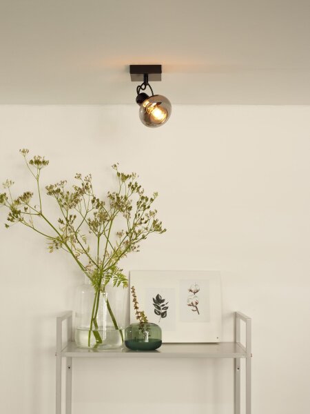 Retro Deckenspot Metall Glas Rauchgrau E14 B:18 cm