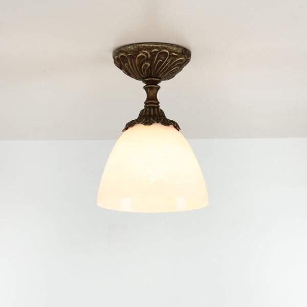 Lampe de plafond laiton verre Art Nouveau artisanat noble