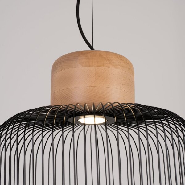 Hängelampe Stahl Holz Schwarz E27 L:35 cm Modern