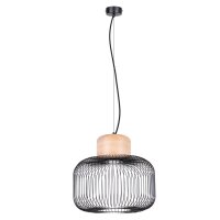 Hängelampe Stahl Holz Schwarz E27 L:35 cm Modern