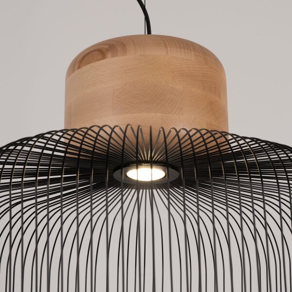 Pendelleuchte Metall Holz E27 L:55 cm Modern Design