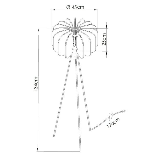 Stehlampe Metall Gelb E27 H:134 cm Tripod Schalter