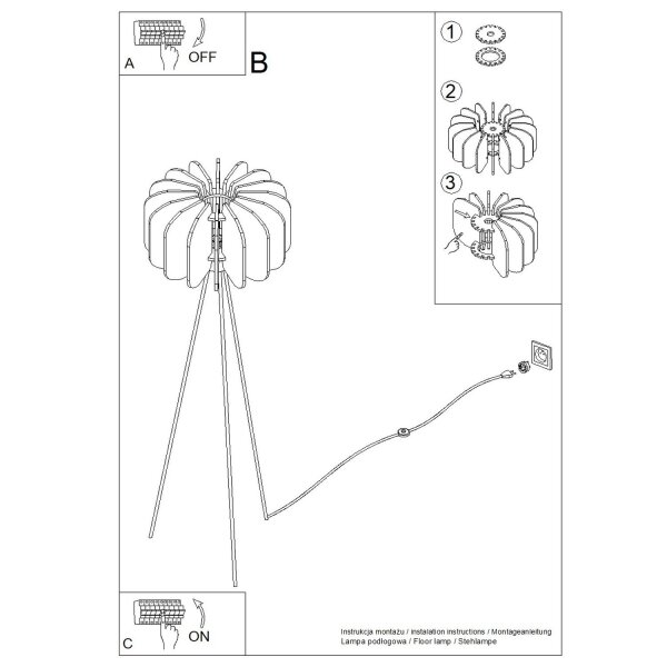 Stehlampe Metall Gelb E27 H:134 cm Tripod Schalter