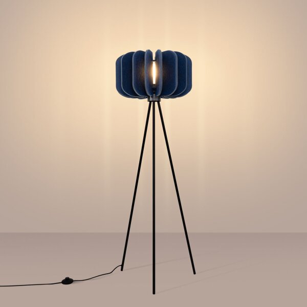 Stehlampe Tripod Filz Marineblau E27 H:134 cm Schalter