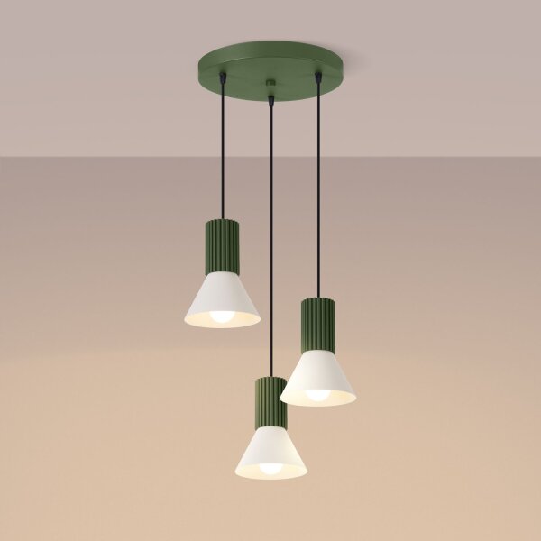 Hängelampe Stahl Aluminium Olivgrün Beige E14 L:30 cm