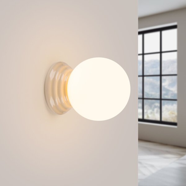 Wandlampe Keramik Glas Beige G9 IP44 B:12 cm blendarm