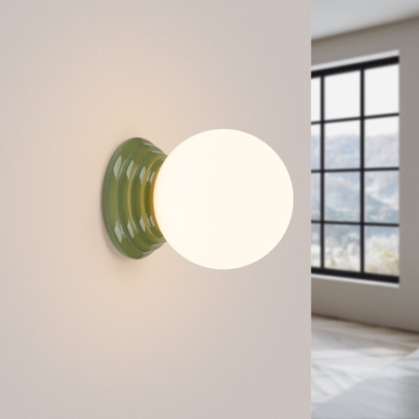 Wandleuchte Keramik Glas Olivgrün G9 IP44 T:16 cm