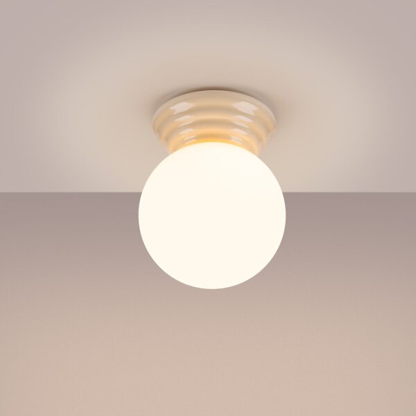 Deckenlampe blendarm Keramik Glas Beige G9 IP44 B:12 cm