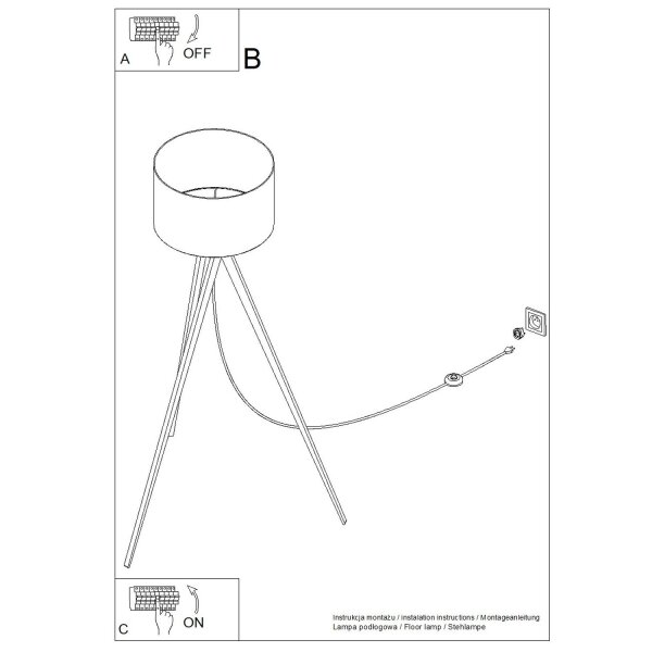 Dreibein Stehlampe Holz Stoff Beige E27 H:140 cm