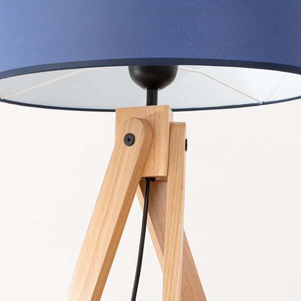 Stehleuchte Holz Stoff Marineblau E27 H:140 cm Schalter