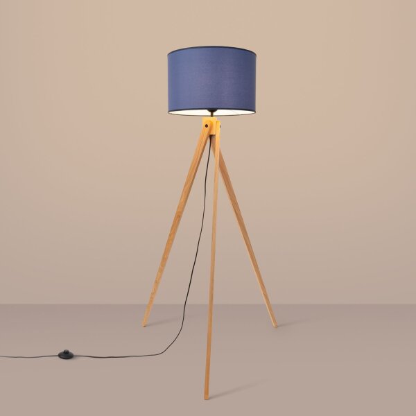 Stehleuchte Holz Stoff Marineblau E27 H:140 cm Schalter