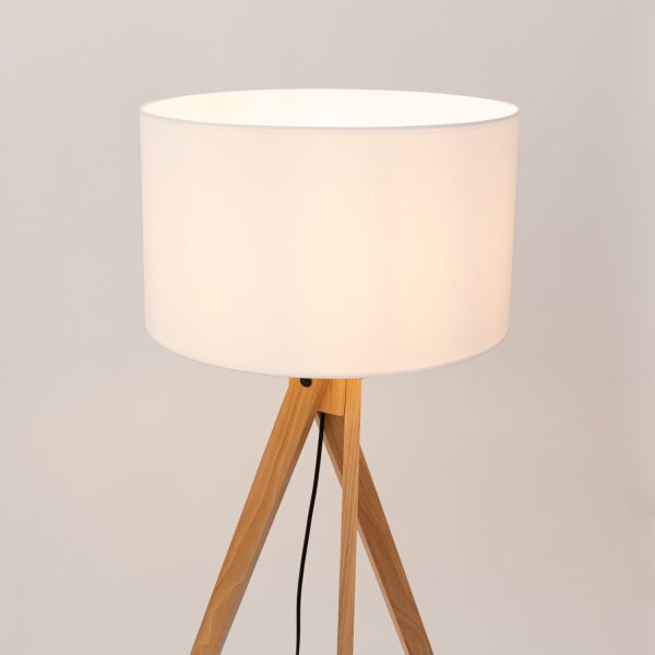 Stehleuchte Holz Stoff Weiß E27 H:140 cm Schalter