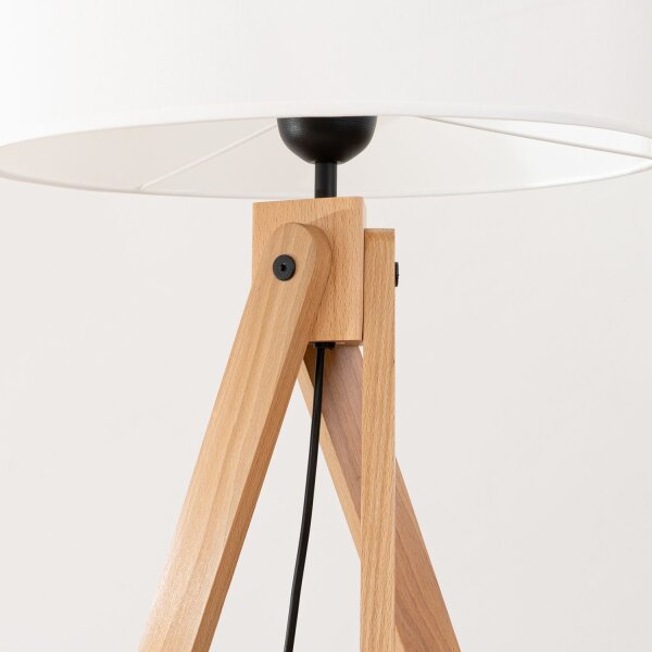 Stehleuchte Holz Stoff Weiß E27 H:140 cm Schalter