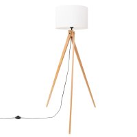 Stehleuchte Holz Stoff Weiß E27 H:140 cm Schalter