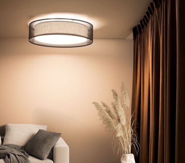 Runde Deckenlampe Stoff Schwarz E27 Ø60 cm blendarm