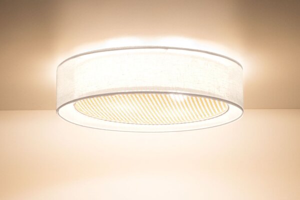Runde Deckenlampe Stoff Weiß Gold E27 Ø60 cm blendarm
