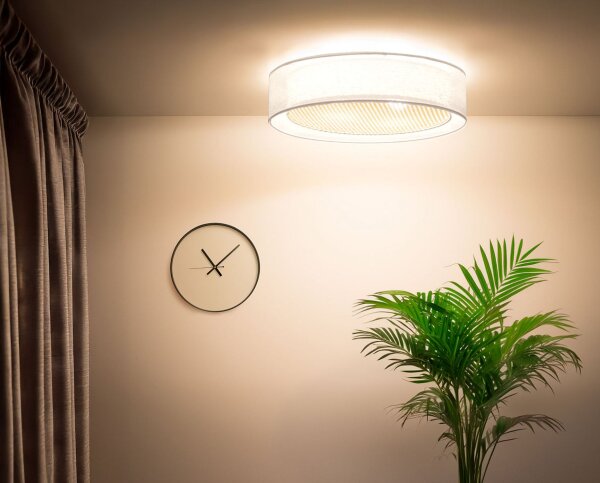 Runde Deckenlampe Stoff Weiß Gold E27 Ø60 cm blendarm