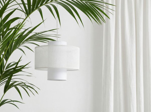 Runde Pendelleuchte Stoff Weiß E27 Ø35 cm blendarm