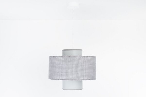 Runde Hängelampe Stoff Grau Weiß E27 Ø35 cm gemütlich