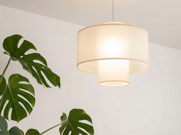Runde Pendelleuchte Stoff Weiß E27 Ø35 cm gemütlich
