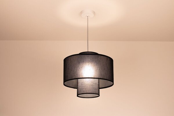 Hängelampe Stoff Schwarz Weiß E27 Ø35 cm blendarm