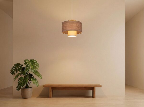 Runde Hängelampe Stoff Beige Braun E27 Ø35 cm blendarm