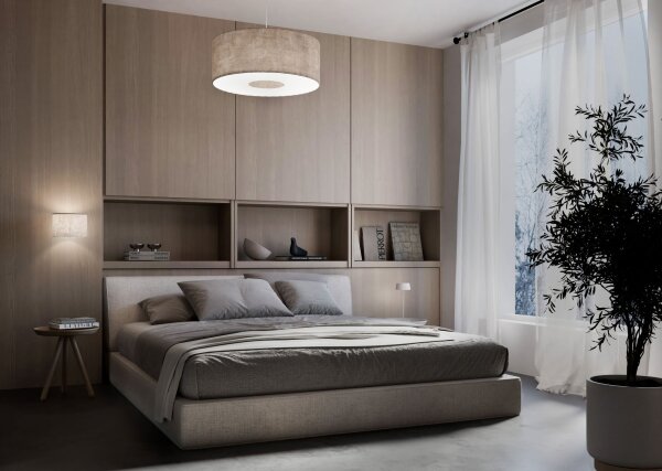 Hängelampe Seidengrau Stoff E27 rund Ø65 cm Modern
