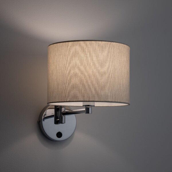 Wandlampe Schalter Stoff Creme E14 B:24 cm rund